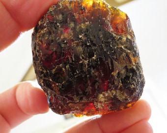 Amber Stone, Amber Crystal, Raw Amber, Natural Phosphorescent Sumatran Black Amber Fossil, 29.5 Grams, Red Orange Indonesian Amber Gemstone