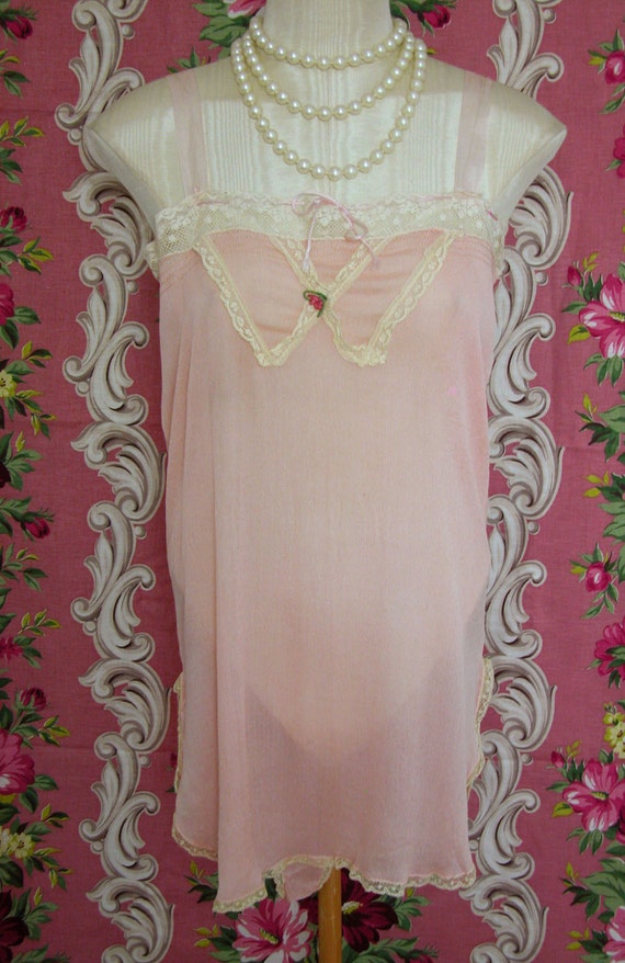 20s Silk Teddy Pale Pink Tissue Silk Romper Step Ins