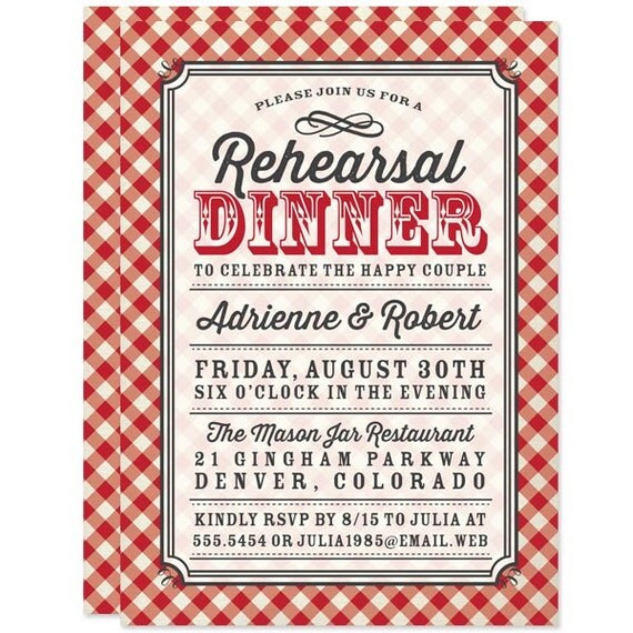 Red & White Gingham Rehearsal Dinner Invitations - Personalized DIY Printable File For Printing On Your Own Il_570xn
