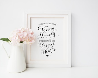 In Loving Memory Sign, Wedding Memorial Candle Sign, Forever in Our Hearts Printable Wedding Sign, 8x10 Instant Printable Wedding Sign