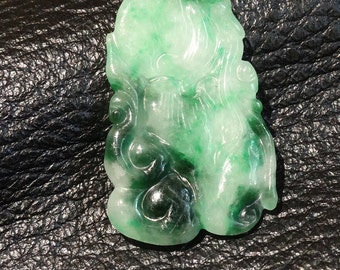 Natural Jade Pendant, Carved Jadeite, Vintage 1920s, No Dye