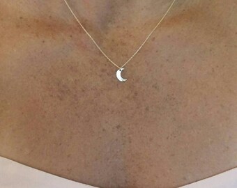 Tiny Gold Moon Necklace, Crescent Moon, Gold Necklace, Gold Moon, Hammered, Dainty Necklace