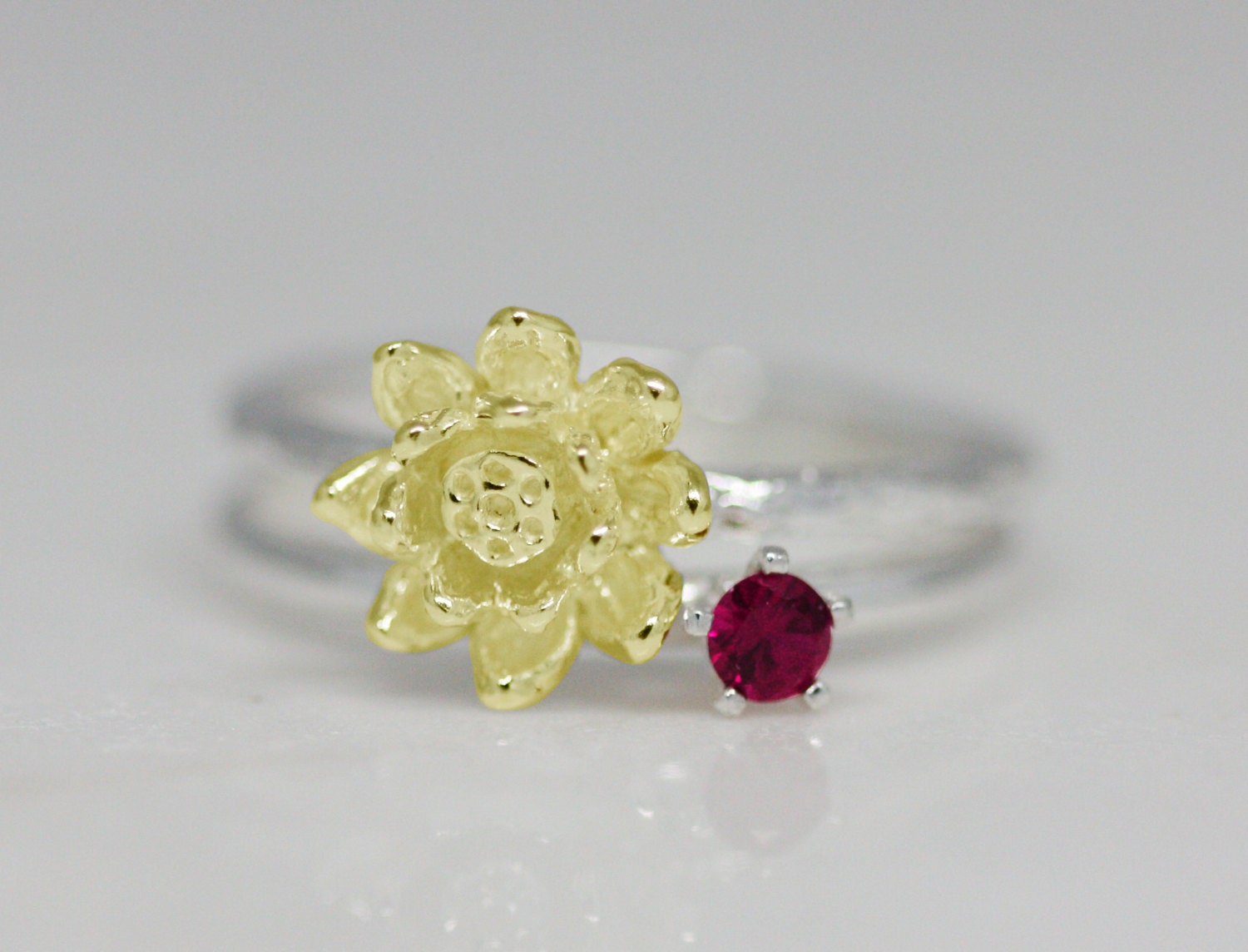 July birth flower and stone ring set birth flower ring birth