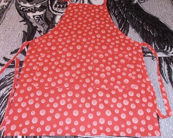 Red and White Swirls Dots Rib Apron with Two Pockets