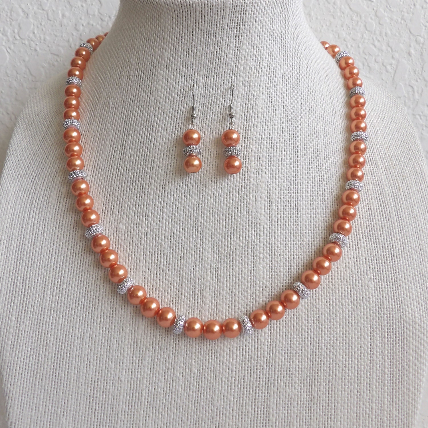 Orange Bridal Necklace Orange Pearl Necklace By Cherishedjewelryco