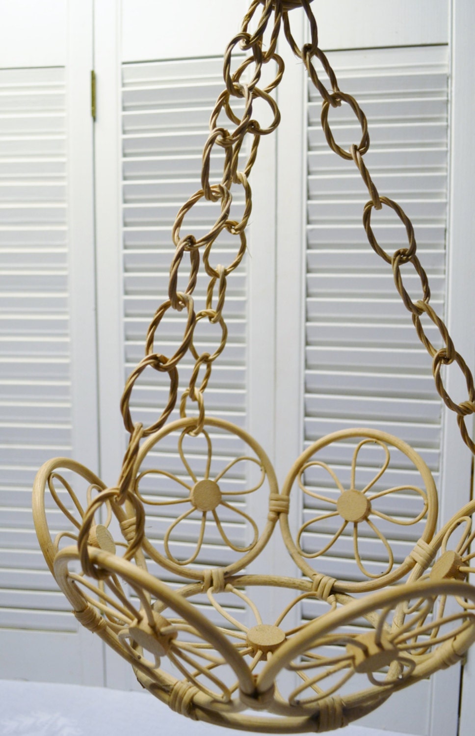 Vintage Rattan Plant Hanger Holder Flower Power Design Hanging