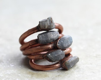 Raw Sapphire Ring Electroformed Copper Ring Stone Ring Natural Stone Virgo Birthstone Delicate Ring Virgo Jewelry