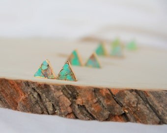 Turquoise triangle stud earrings, Turquoise earrings, Stone studs, Modern jewelry, Small Earrings, Dainty Jewelry, Bridal Bridesmaid
