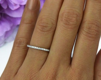 Small Half Eternity Ring, 1.5mm Wedding Band, Engagement Ring, Man Made Diamond Simulants, Bridal Ring, Round Wedding Band, Sterling Silver