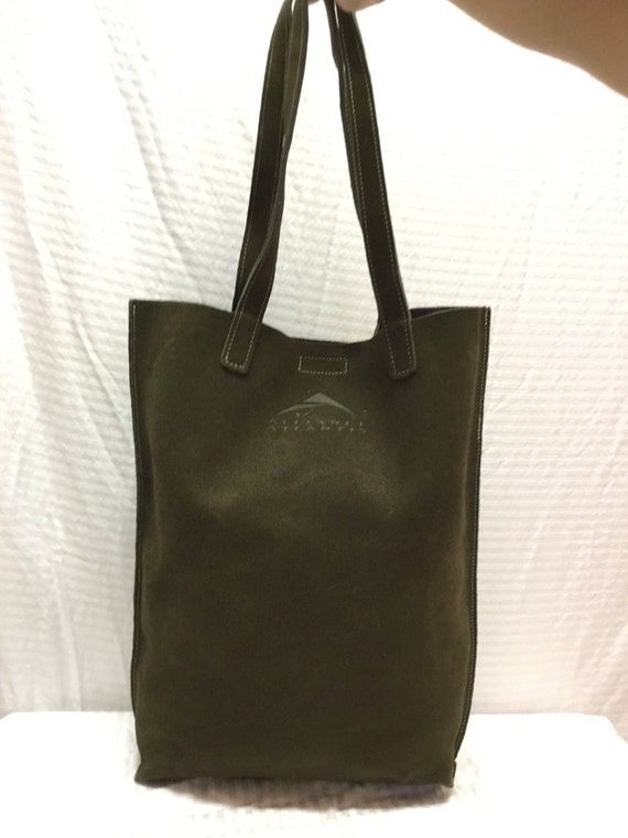 Roots Canada Green Suede Leather Tote Bag Purse Shoulder