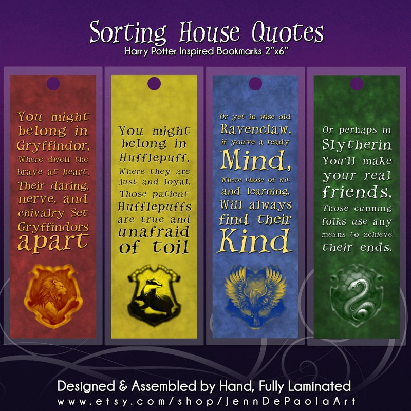 sorting house quotes harry potter inspired 2x6 bookmark