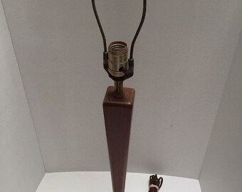 Mid Century Laurel Base Tapered Teak Wood Table Lamp Danish Modern