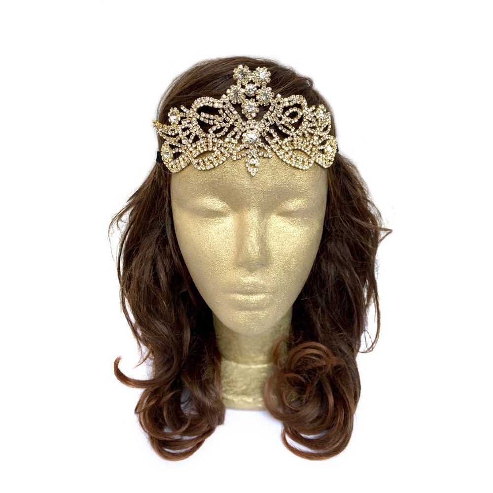 Boho Wedding Crown Gold Rhinestone Tiara Bohemian Crown