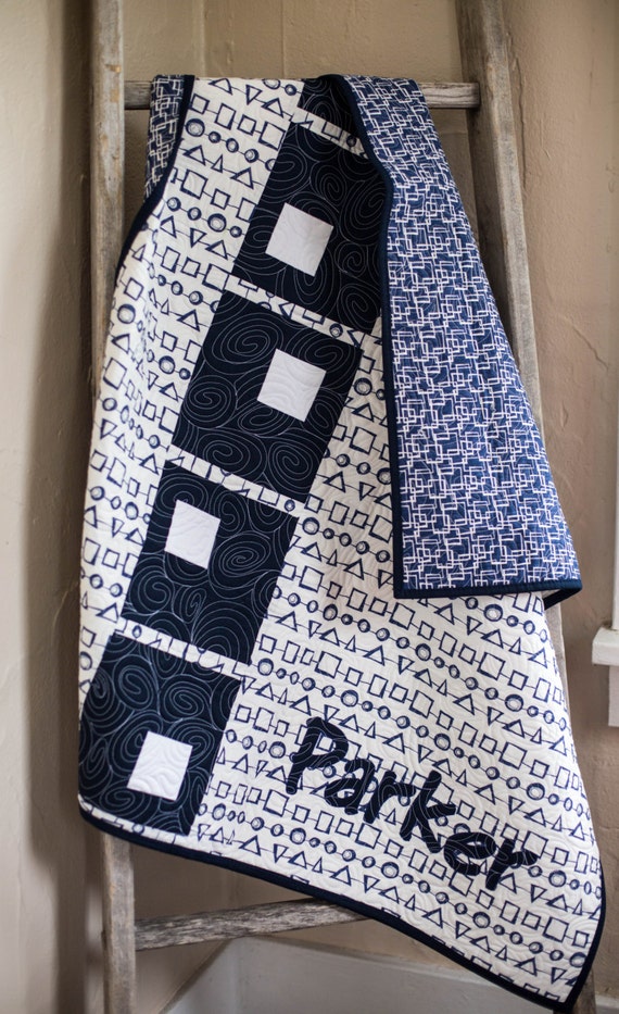 Navy Blue Geometric Quilt Geometric Art Quilt Toddler