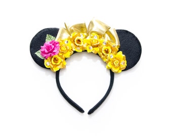 Belle Mouse Ears Headband, Princess Mouse Ears, Beauty and the Beast Ears, Flower Mouse Ears, LED Headband, Beauty and the Beast Costume