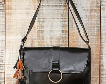 Black Messenger bag, Black Leather Bag, Medium Crossbody Bag, Black Shoulder Bag, Messenger, Satchel,