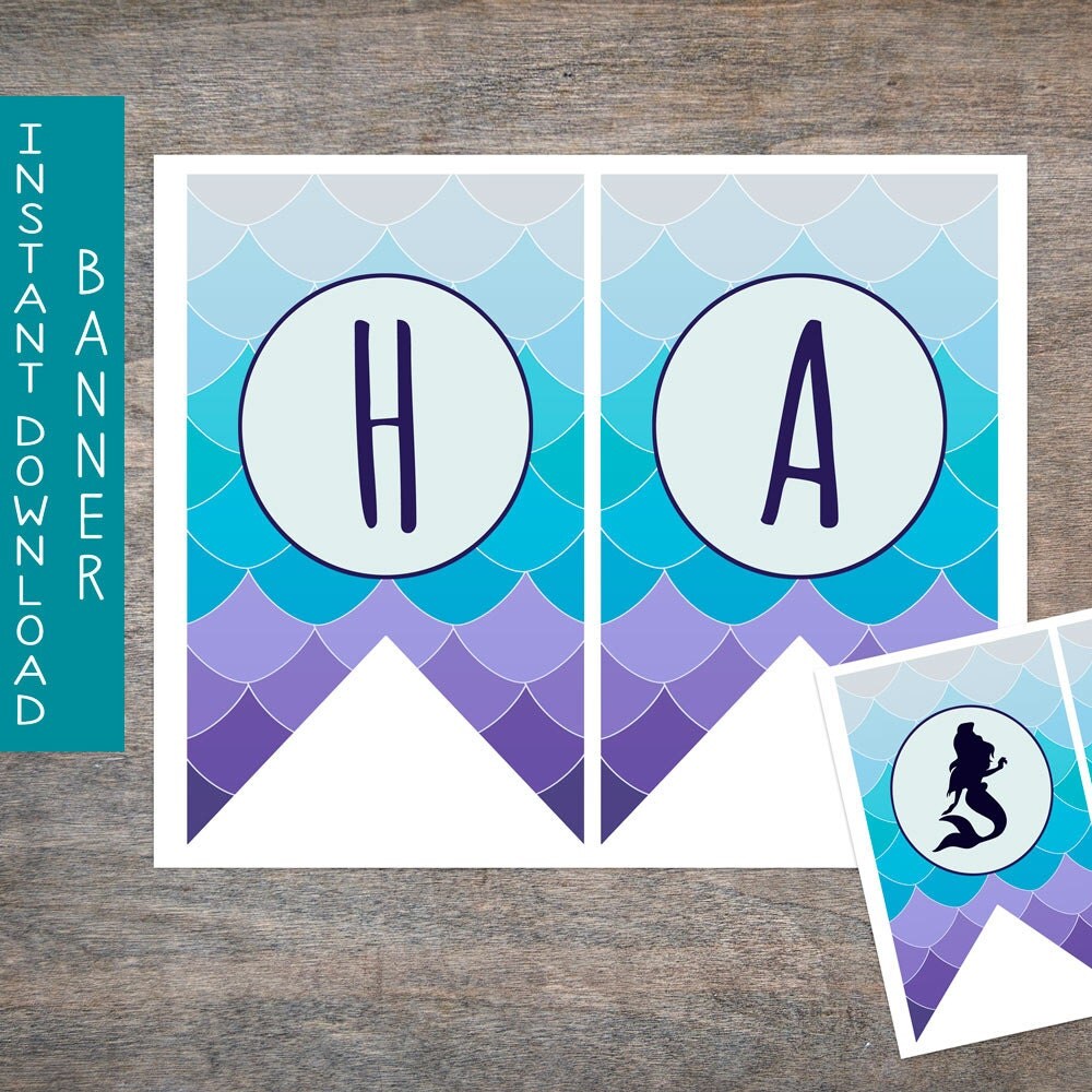 Mermaid Pennant Banner printable and by TheLittlePeacockShop