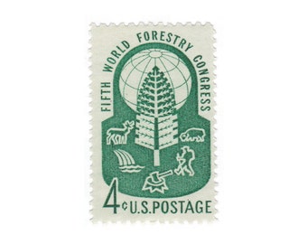 10 Unused Vintage Postage Stamps - 1960 4c Fifth World Forestry Congress - Item No. 1156