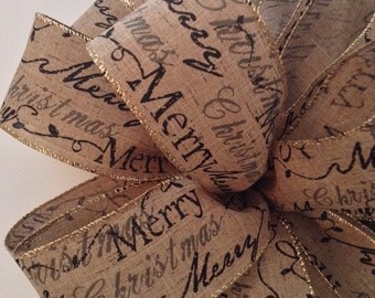 Christmas Tree Topper/ Burlap Elegant and Very Sophisticated Fluffy Bow / Decorative Christmas Bow / Handmade and Design in wired ribbon
