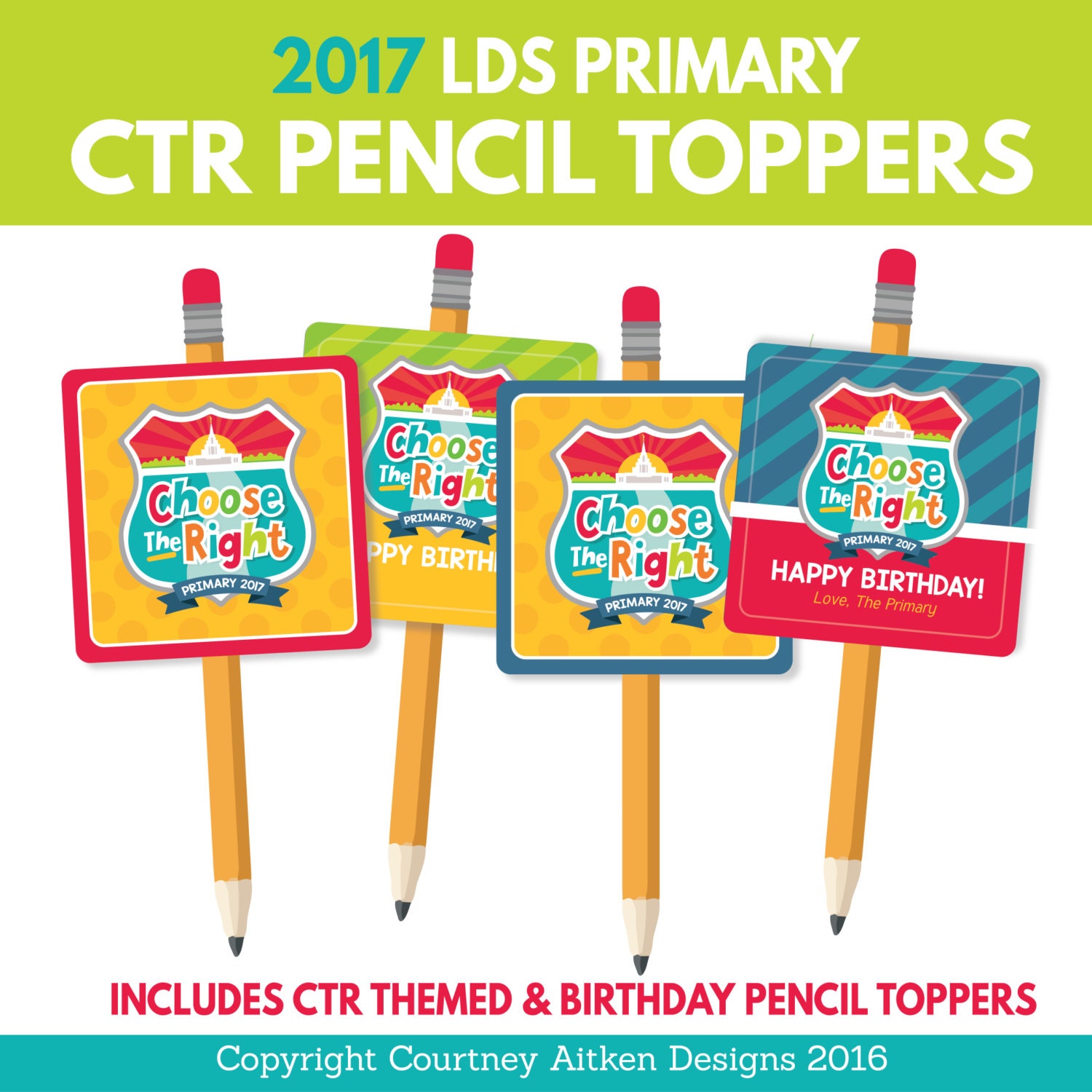 2017 LDS Primary CTR Birthday Pencil Toppers
