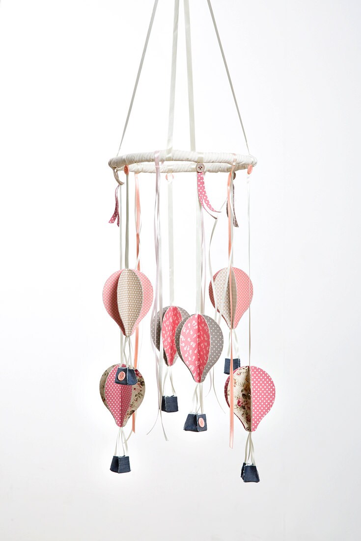 Hot Air Balloons baby mobile Gift for new baby girl Pink