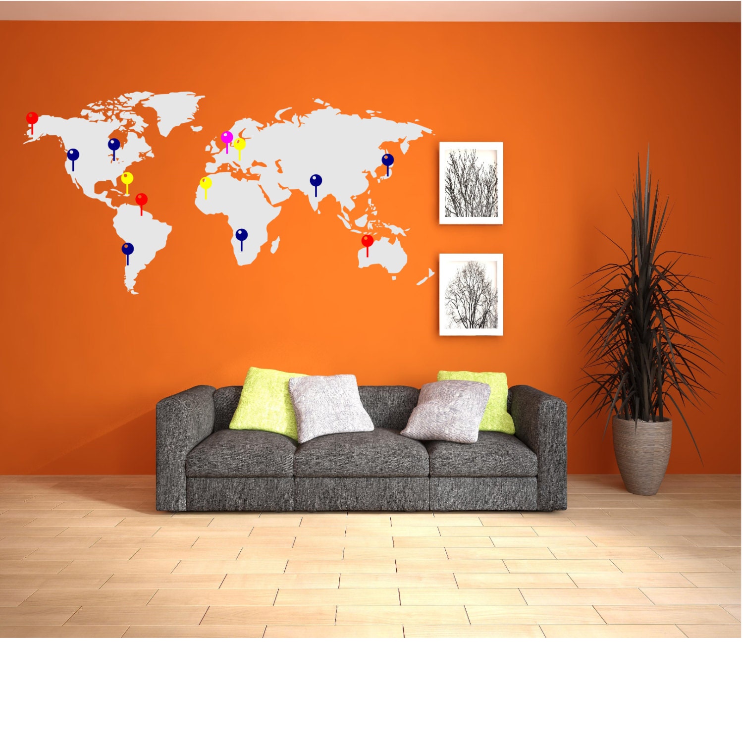World Map Wall Decal with Markers Map with by DecalsAffordable