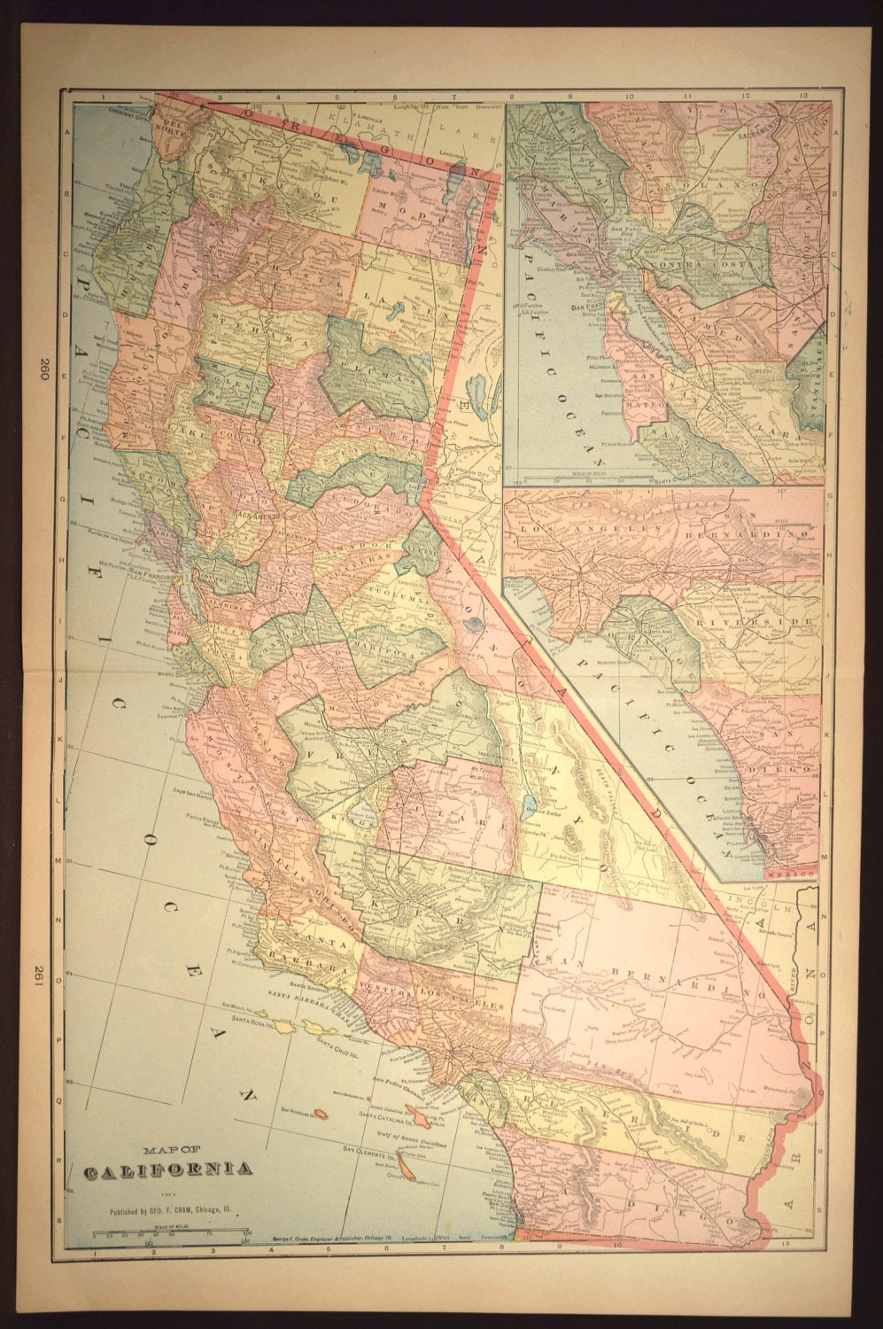Antique California Map State LARGE Early by MapsBooksEphemera