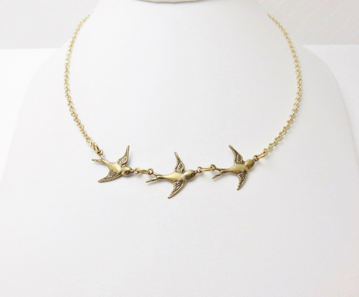 3 Little Birds Necklace Gold Bird Necklace Bird Jewelry 3