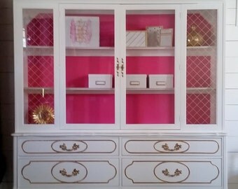 White China Cabinet white and gold cabinet glass door storage cabinet