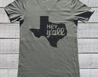 Texas Shirt, Hey Y'all, Texas Glitter T Shirt, Bella and Canvas Unisex V Neck Tee.