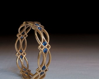 Celtic Ring - Eternity Ring - Sapphire Ring - Blue Stones ring - Gold Ring - Something blue - texture - pattern - victorian - gothic