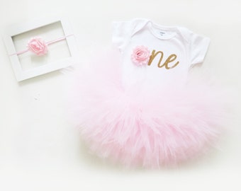 Baby Girl Birthday Outfit | 1st Birthday Girl Outfit | Gold One 1st Birthday Outfit | First Birthday Outfit Girl | Pink and Gold