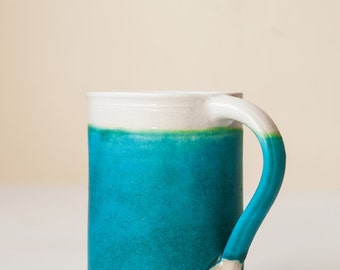 Hand Thrown Pottery Mug Turquoise. Tea cup. Coffee cup. In stock.