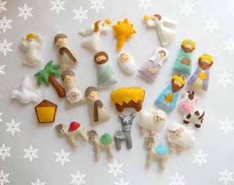 Nativity christmas ornament set 24 christmas Ornaments Nativity scene Nativity advent calendar Baby Jesus Mary Joseph Shepherd