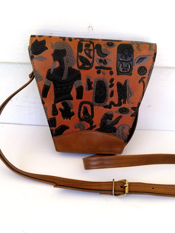 Vintage Egyptian Genuine Leather Tooled Embossed Crossbody