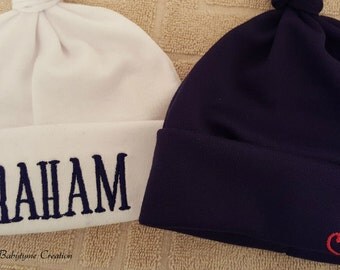 EMBROIDERED Baby top knot hat, personalized baby hat, embroidered baby hat, Newborn hat, Baby beanie knot hat, Jersey knot hat, baby hat