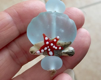 Sea shell bead Handmade lampwork glass bead, marine lampwork bead set