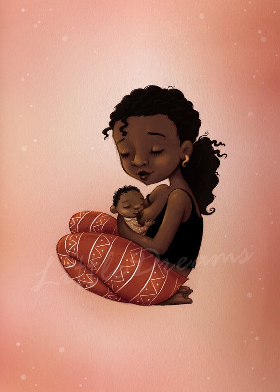 Illustration maman noire qui allaite carte cadeau pour Illustration maman noire qui allaite carte cadeau pour