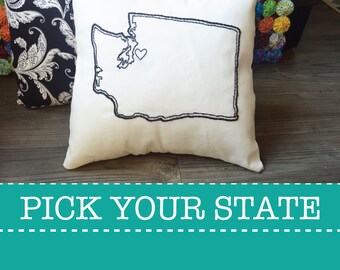 State Embroidered Custom Decorative Throw Pillow Cover Set Pennsylvania Ohio Washington Texas California