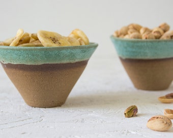 Green Ceramic Serving Bowls / Pottery Small Size Nesting Bowls / Set of Two / Housewarming Gift / Rustic Serving Dish