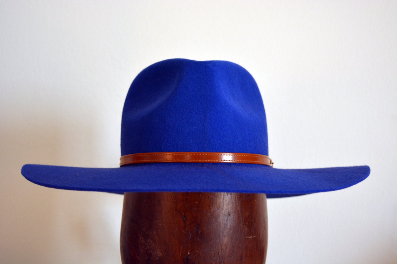 Royal Blue Wool Felt Wide Fedora Wide Brim Merino Wool Felt