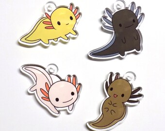 1 Inch Clear Acrylic Axolotl Keychain / Cell Phone Charm