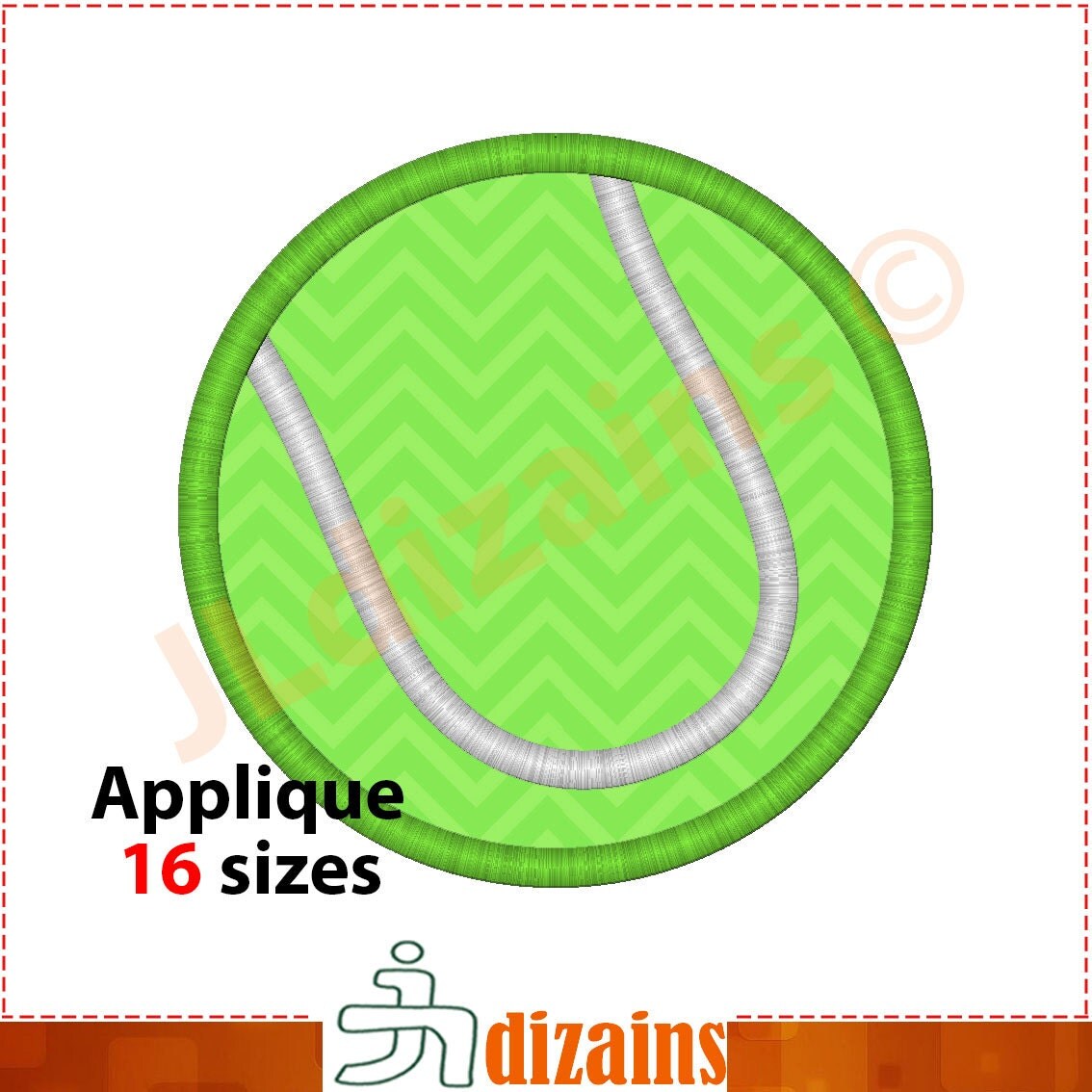 Tennis ball applique design. Machine embroidery design
