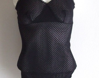 Body lingerie 1970s - black body lingerie -Body transparent net -