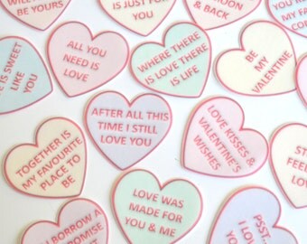 Edible Love Hearts Pastel Valentine's Day Set 2 Lines Wafer Rice Paper Heart Cake Decorations Cookies Cupcake Toppers Wedding Birthday Party