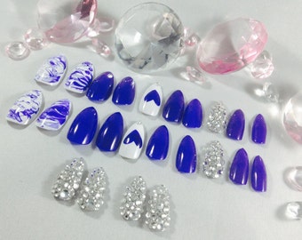 stiletto Press on nails~coffin nails~fake nails~false nails~acrylic nails~marble nails~embellished vampire claws~unique birthday gift~nails