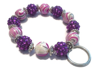 Keychain Bracelet - Beaded Keychain Bracelet - Pink Keychain Bracelet - Purple Keychain Bracelet - Silver Keychain Bracelet