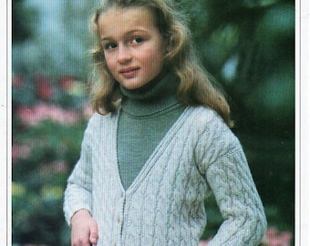 childs childrens aran cardigan knitting pattern PDF cable jacket v neck 24-33" DK light worsted 8 ply pdf instant download