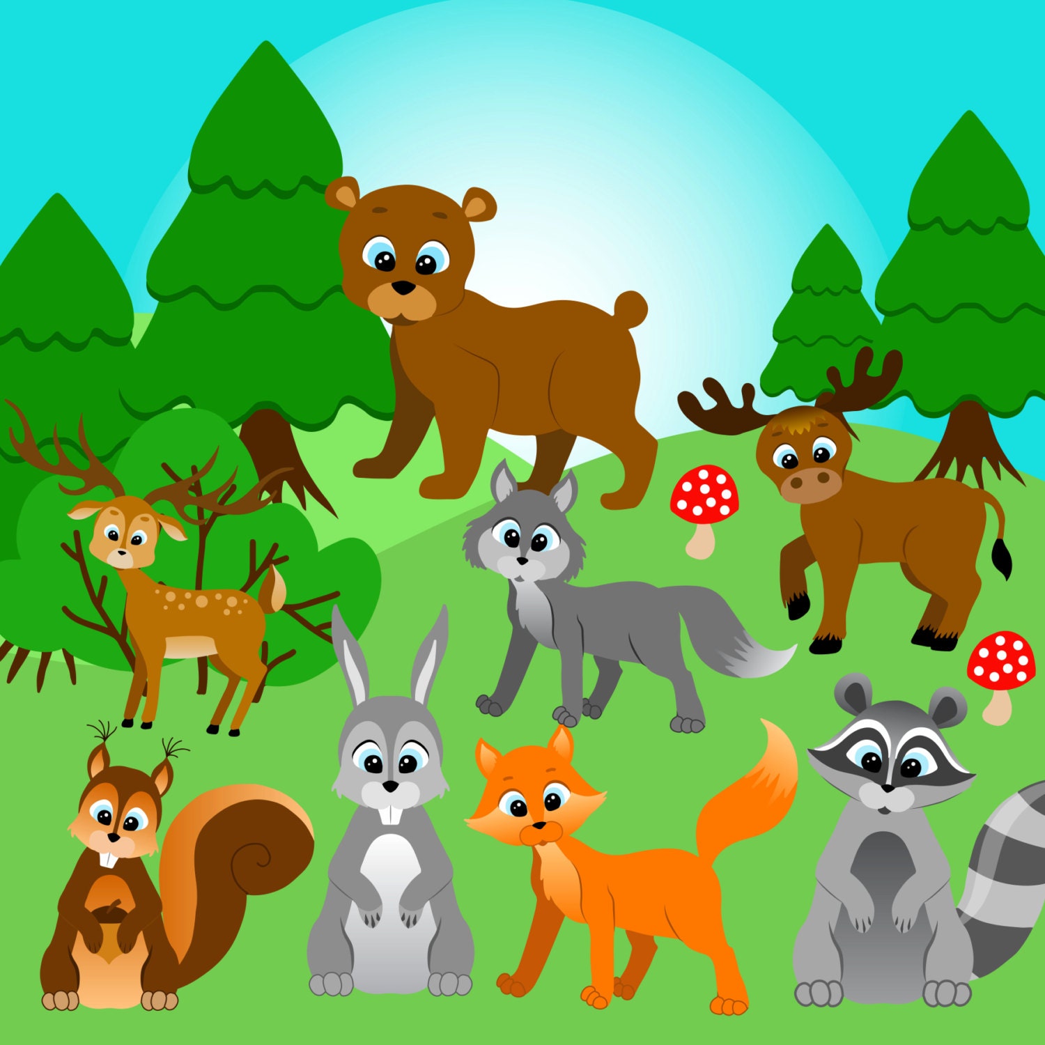 Forest animals clipart Forest clip art Woodland Clipart