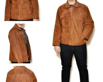 Manteau Cuir Daim Vintage 70's - Style Mod, Marron Foncé, Imprimé Léopard, Taille 38, Très Bon état